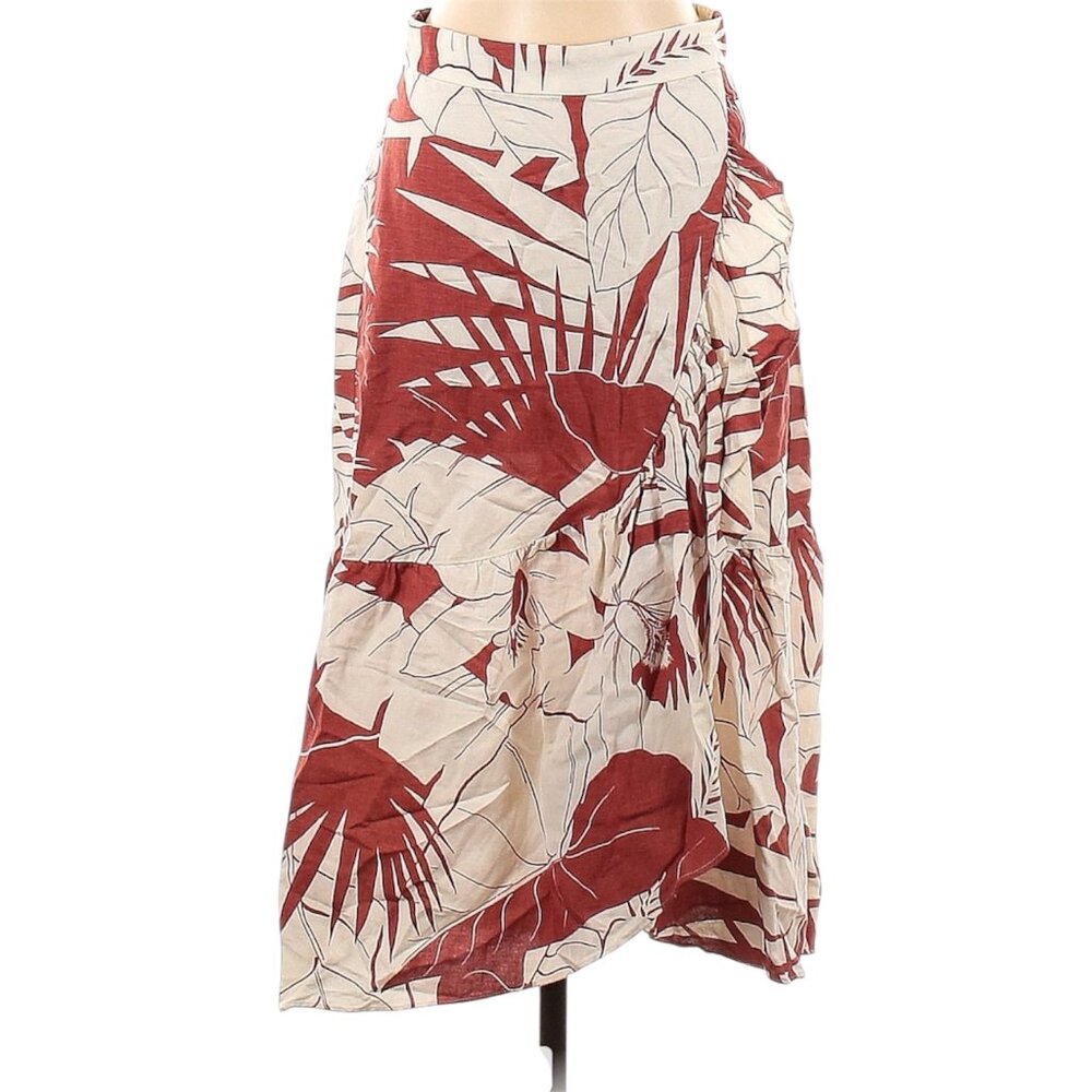 Madewell Linen-Blend Ruffle-Wrap Midi Skirt Size 0